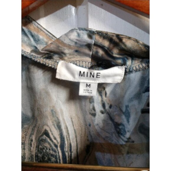 Marbled Sleeveless Button-Down Blouse By Mine In Abstract Blue & Beige Print-Siz - Picture 3 of 7